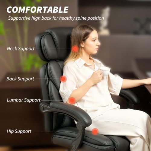 HOMCOM High Back Office Chair with Footrest, Adjustable Headrest, Black