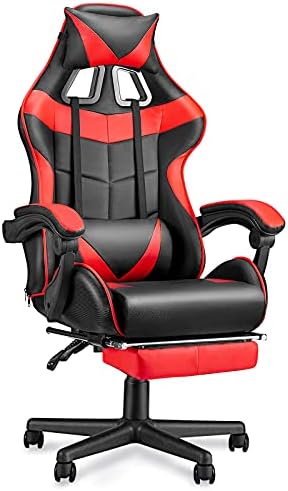 Huracan Gaming Chair with Footrest, Ergonomic Computer Chair Lumbar Support, Adjustable High Back Recliner for Adults, Racing Style Video Gaming Chairs, for Home Office Streaming, Red