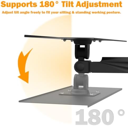 Adjustable Wall-Mounted Keyboard Tray with Spring Arm, Ergonomic 23.6" Aluminum Workstation, 180° Swivel & 90° Tilt, Cable Management, Space-Saving Wall Mount Desk Space Saver，B