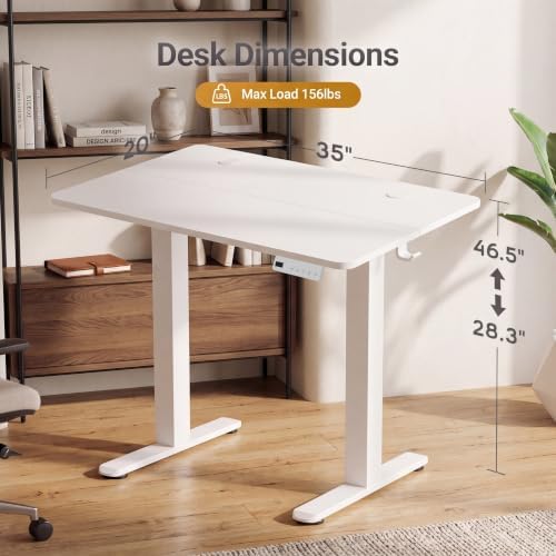 Claiks 35 x 20 Inch White Electric Standing Desk