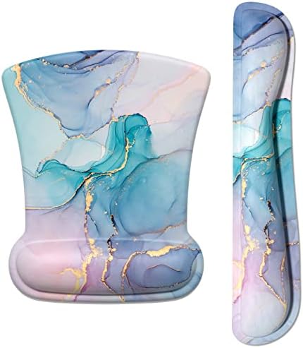 ITNRSIIET Mouse Pad Wrist Support Keyboard Wrist Rest Pad Ergonomic Mousepad Non-Slip Memory Foam Keyboard Pad Easy Typing Pain Relief Perfect for PC Laptop Gaming Office, Color Textured Marble