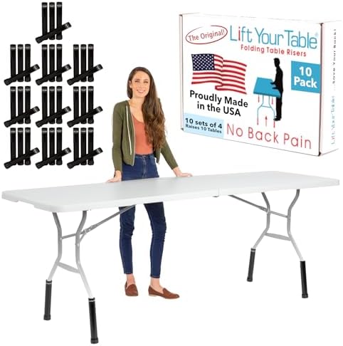 Lift Your Table® Folding Table Risers - Counter, Bar, or XL Height Extenders - Made in the USA, Heavy Duty Extensions Raise Bent Leg Folding Tables (Set of 4) (10 Sets - Counter Height (Movable Foot))