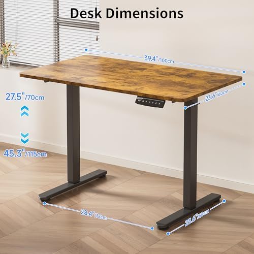 BIZUM 40x24 Inch Electric Standing Desk with Memory Presets, Quiet Motor Height Adjustable Stand Up Desk for Home Office & Gaming, Ergonomic Sit Stand Workstation, Rustic Brown
