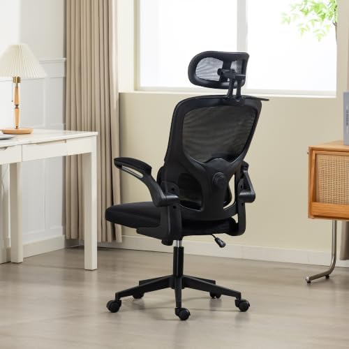 Ergonomic Office Chair with Flip-up Arms & Coat Hanger, Black