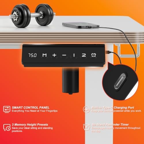 55 Inch Standing Desk with USB-C Port, Cable Management, White