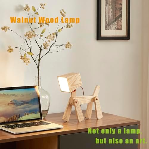 Novelty Cute Wood Dog Lamp 3 Levels Dimmable Touch Control Switch