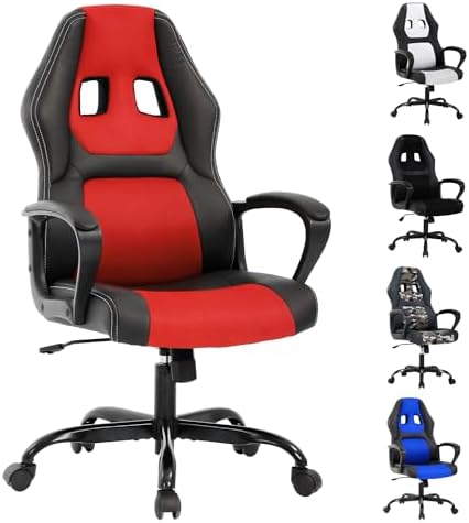 Red Gaming Chair for Kids, Ergonomic Office Chair Computer Chair with Adjustable High Back & Armrest, PU Leather Gamer Chair with 360°Swivel, Heavy Duty Gaming Chairs for Adults, Teens