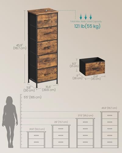 SONGMICS Dresser for Bedroom, Tall Dresser with 5 Fabric Drawers