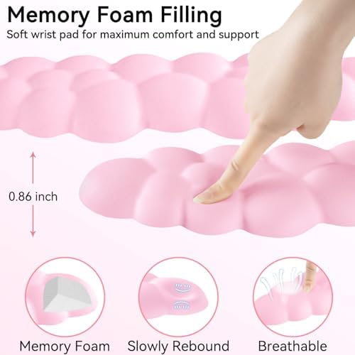 Sushret Cloud Wrist Rest for Computer Keyboard and Mouse Pad Set, Pink