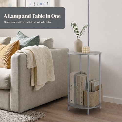 Floor Lamp with Table, 2-in-1 Side Table Floor Lamp with Linen Shade