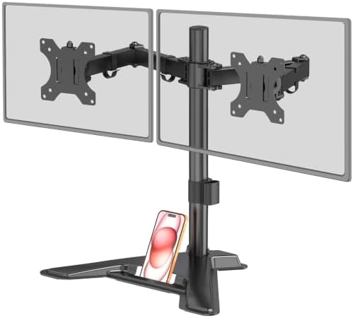 MOUNT PRO Dual Monitor Stand, Free-Standing Full Motion Monitor Desk Mount Fits 2 Screens up to 27 inches,17.6lbs with Height Adjustable, Swivel, Tilt, Rotation, VESA 75x75 100x100, Black