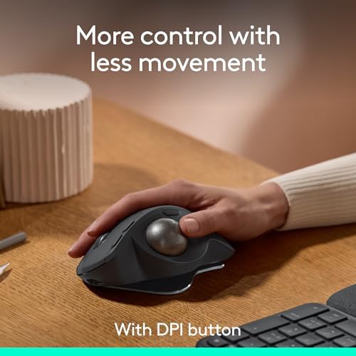 Logitech MX Ergo S Advanced Wireless Trackball Mouse, USB-C Rechargeable Wireless Ergonomic Mouse with Bluetooth and Encrypted Dongle, 6 Programmable Buttons, for PC/Mac - Graphite (Renewed)