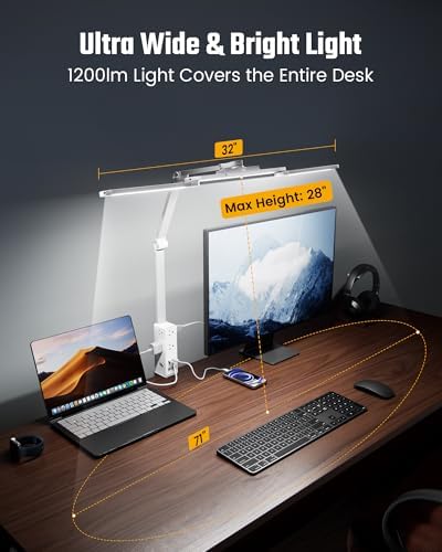 SUPERDANNY LED Desk Lamp Computer Light with Power Strip with Clamp White