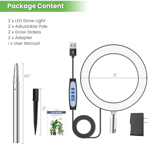 Aokrean 6.3in Grow Light,Full Spectrum Plant Light for Indoor Growing 5V/3A