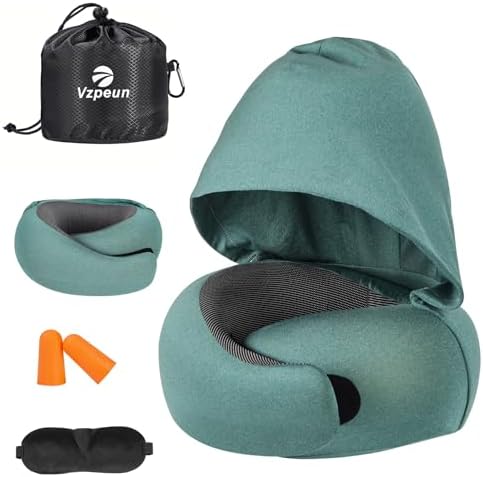 Travel Pillow - Hooded Neck Pillow Airplane Memory Foam Filling
