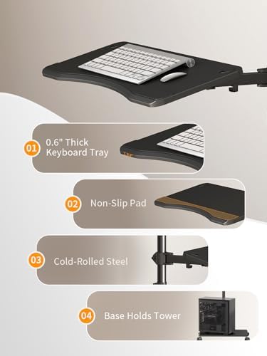 suptek Mobile Desk Workstation with Monitor Mount for up to 32" Screen, Rolling Computer Cart on Wheels,Full Keyboard Tray, CPU Holder