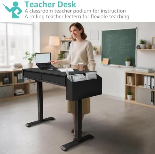 KLUVIS Electric Standing Desk with Drawers, 32 Inch, Black