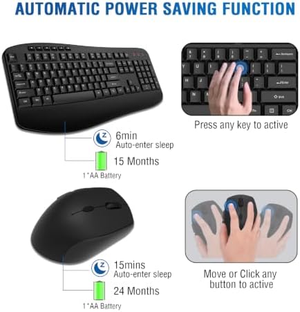 Wireless Keyboard and Mouse Combo, Full-Sized 2.4GHz Wireless Keyboard with Comfortable Palm Rest and Optical Wireless Mouse for Windows, Mac OS PC/Desktops/Computer/Laptops (Classic Black)