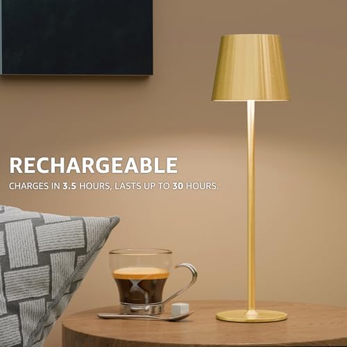 uuffoo 2 Pack Cordless Table Lamp Rechargeable 5000mAH Battery Operated Lights Touch Control LED Portable Desk Lamps 3 Color Dimming for Outdoor Coffee Bedroom Kitchen (Gold)