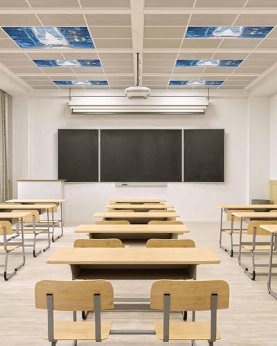 Christmas Magnetic Fluorescent Light Covers for Ceiling Lights 2 x 4 Feet,Xmas Tree Snowflake Snowman Cartoon Blue Office Classroom Kitchen Drop Ceiling Light Covers Filters Shade Panel 4 Packs