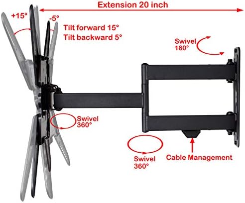 VideoSecu ML531BE2 TV Wall Mount kit with Free Magnetic Stud Finder and HDMI Cable for Most 26-55 TV and New LED UHD TV up to 60 inch 400x400 Full Motion with 20 inch Articulating Arm WT8
