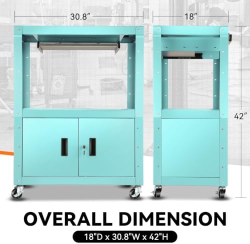 Auto Dynasty Rolling AV Cart, Height Adjustable with Lock Storage, Sky Blue