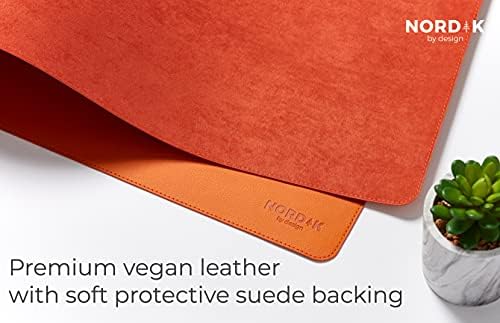 Nordik Leather Desk Mat -Tangerine Orange- Large Leather Desk Pad 35x17in