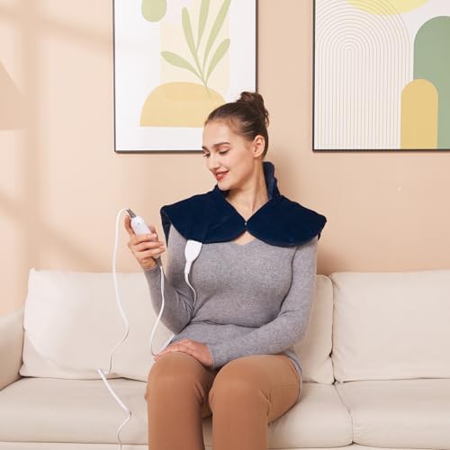 Ruqiji 19" x 24" Weighted Neck&Shoulder Heating Pad, 2.5lbs with 12 Temperature Settings&Countdown Timer,Pain Relief for Neck/Shoulders/Menstrual Pain(Navy Blue)