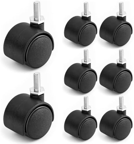 BBTO 8 Pcs 2 Inch M6 Swivel Stem Casters Wheels Replacement, M6 Threaded Stem Caster, Heavy Duty 360° Standing Desk Wheels, No Noise, Black Nylon, for Cart Furniture Table Cabinet Shelf