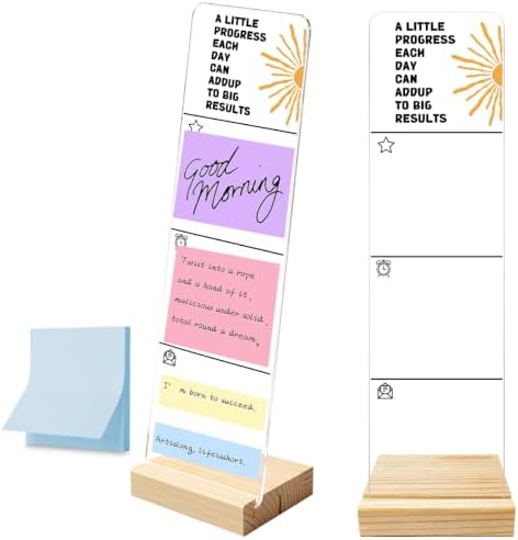 Monitor Memo Board with Removable Wooden Base Acrylic Portable Sticky Note Holder, A Little Progress Each Day Can Add Up to Big Results Acrylic Message Board, Office Desk Set Sticky Notes 100 Sheets