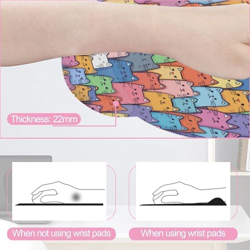 Cute Cat Mouse Pad with Wrist Rest Set, 3-in-1 Wrist Support Mousepad Set, Gaming Mat Pad with Anti-Skid Base,Ergonomic Memory Foam Mouse Pad Set for Women, Office, Typing, Gaming