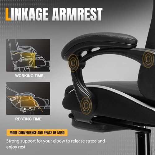 GTPLAYER Gaming Chair with Pocket Spring Cushion, Leather Office Chair with Ergonomic High Back & Lumbar Support for Back Pain Relief, Computer Game Chair for Adults, White/Black