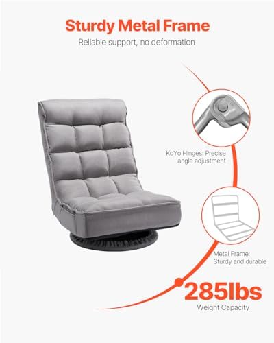 VEVOR Swivel Floor Gaming Chair, 360-Degree Rotating Foldable Lounge Chair with 4 Position Adjustable Backrest & Lumbar Support, Folding Video Reclining Lazy Sofa for Watching TV Reading Playing Game