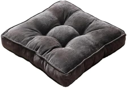 Square Corduroy Seat Cushion 4 Inch Thick Chair Pad Japanese Tatami Style Floor Pillow with Tufted Design 16"/18"/20" Breathable Durable Cushion for Office, Dining Room & Living Room，Deep grey：16"X16"