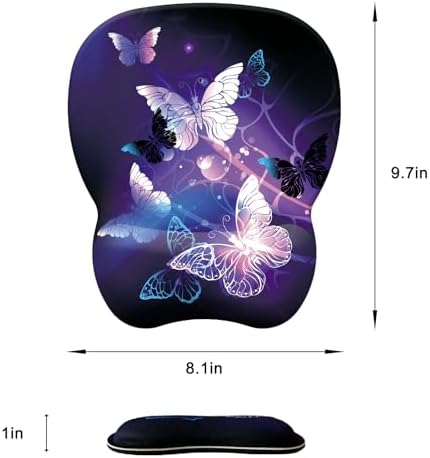 Mouse Pad with Wrist Support, Ergonomic Mousepad with Comfortable Memory Foam Wrist Rest Cushion, Relieve Wrist Pain, Non-Slip Rubber Base Gaming Mice Pad for Home Office Computer Laptop, Butterfly