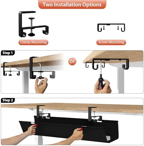 Univivi No Drill Under Desk Cable Management Tray, 36 inch Cable Management