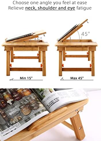 Nnewvante Bamboo Laptop Desk for Bed with Tilting Top, Drawer 21.6 x 13.8In