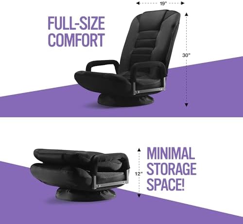 Kids Gaming Chair, Swivel Floor Video Lounger, 6 Positions, Folds to Store