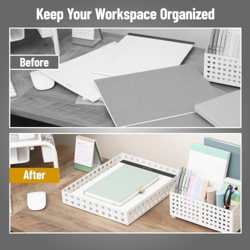 Mind Reader Paper Tray, Metal Letter Size Document Organizer with Heart Cutout Design, Desktop Paper Storage, Non-Skid Base, White