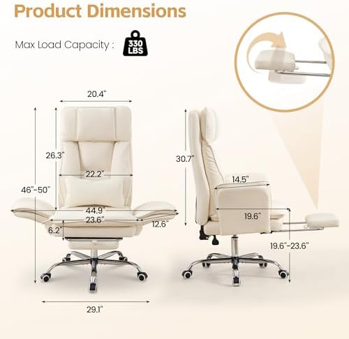 HUBSON Big and Tall Office Chair, Footrest & Flip Armrest for Pets, Beige