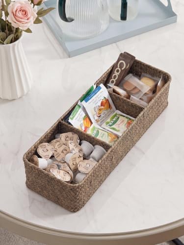 Nonam 3-Section Seagrass Tea Bag Organizer,Wicker divided basket,Coffee