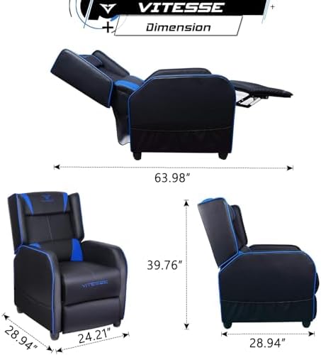 VITESSE VIT Gaming Recliner Chair Racing Style Single PU Leather Sofa Modern Living Room Recliners Ergonomic Comfortable Home Theater Seating, Blue.
