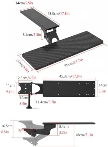 Under Desk Adjustable Keyboard Tray, Slide-Out Keyboard Platform, 360° Swivel, Pull Out and Tilt Computer Keyboard and Mouse Holder, Office Ergonomic Keyboard Drawer(Black,24x55cm/9.4x21.7in)