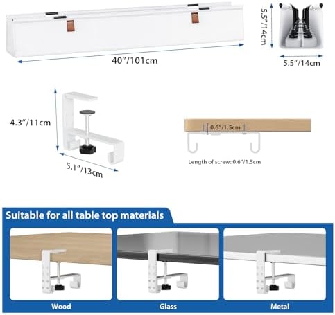 Zilink Under Desk Management Tray Desk Cable Organizer 40 inch, White