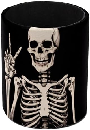Pen Holder For Your Desk, Leather Pencil Holder Easily Organizes All Pens and Desk Accessories, Human Skeleton Pen Cup For Your Office Decor