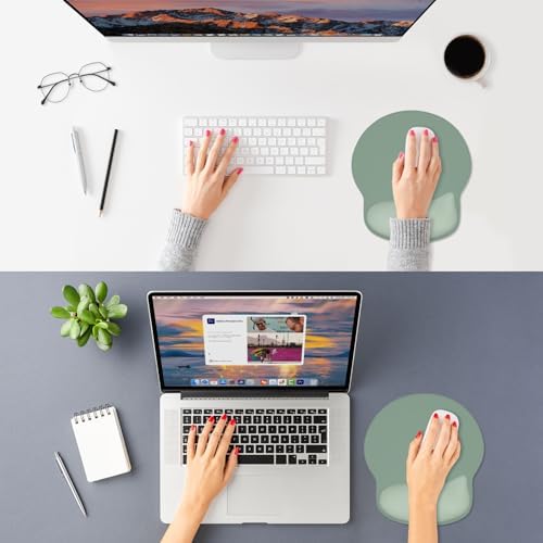 ITNRSIIET Ergonomic Mouse Pad with Wider Memory Foam Wrist Rest +17%, Curved Cushion Reduces Pressure 20%, Pain Relief, Non-Slip, Smooth, Cute Color Desk Accessory, 9.85 x 9 inch, Sage Mint
