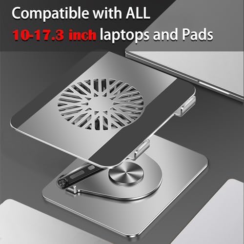 360° Rotating Adjustable Laptop Stand with Cooling Fan, Foldable Dual-Bar Support Height Tilt Angle Cooling Laptop Stand for Desk Pad Laptop Riser Heat Dissipation Stand Fit 10-17.3" Device