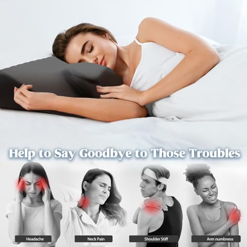 Cervical Pillow for Neck Pain Relief, Cooling Contour Memory Foam Pillows Support Odorless Ergonomic Neck Pillow Adjustable Orthopedic Bed Pillow for Side Back Stomach Sleeper with Pillowcase,Black