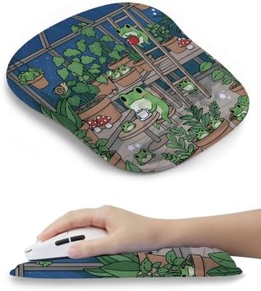 Kawaii Frog Ergonomic Mouse Pad for Carpal Tunnel Pain Relief, 65% Usable Mouse Area in Compact Size, Memory Foam Concave Wrist Rest for Office, PC, Gaming