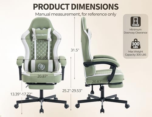 Office Desk Computer Gaming Chair for Adults, Ergonomic High Back Gamer Chair with Massage and Pocket Spring Cushion, Swivel Comfy Video Game Chairs with Footrest and Lumbar Support (Green White)